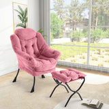 Garvee Relaxsessel mit Hocker aus Teddystoff in Rosa, für Wohnzimmer und Büro - Rosa (Plüsch)