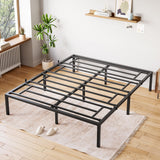 Garvee Queen Metallbettgestell 14 Zoll, Stabiles Stahlgestell, Geräuschlos, Rutschfest, Mit Stauraum, Schlafzimmer, Schwarz - schwarz