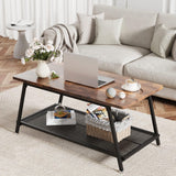 GARVEE Couchtisch Holz, Sofatisch Wohnzimmer, Couchtisch mit Stauraum, Kaffeetisch, moderner Tisch mit Stahlrahmen und Ablage, Wohnzimmer Couchtisch, 100 x 50 x 46 cm