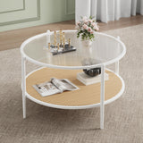 Garvee 30" Rattan Couchtisch Mit Metallrahmen Und Hitzebeständigem Glas Für Wohnzimmer Und Büro, Weiß, 30 Zoll - Weiß