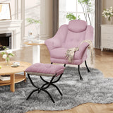 Garvee Komfort Lounge Sessel Mit Hocker Ergonomischer Relaxstuhl Set Wohnzimmer Klein Apartments Schlafzimmer Samt Bezug - Rosa