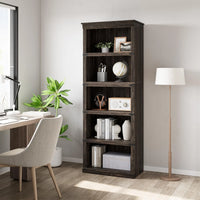 Garvee 5-stöckiges Bücherregal 62 x 32 x 171 cm, stabiles Standregal aus MDF im Kolonialstil, graues Holzregal mit Stauraum für Wohnzimmer, Büro & Arbeitszimmer, Eiche Dunkel