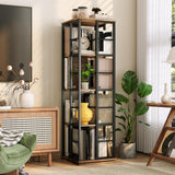 Garvee Drehbares Bücherregal 4-Stufig Eckregal Mit 360° Drehfunktion Industrieller Metallrahmen Braun Wohnzimmer & Büro 54 Zoll - braun
