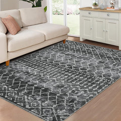 GARVEE Boho Teppich im marokkanischen 200x290cm Schwarz, waschbar und schmutzabweisend, niedriger Flor, rutschfest, für Wohnzimmer und Büro