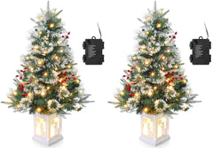 GARVEE 90cm Weihnachtsbaum künstlich mit 78 Beleuchtung,Batteriebetrieben Pre-lit Premium Snow Flocked Künstlicher Weihnachtsbaum Weihnachten deko für Zuhause, Büro (2, Weißer Sockel - Schneeman, 90cm)