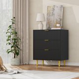 GARVEE Kommode mit 3 Schubladen, Geriffelte Fronten, Modernes Sideboard mit Metallbeinen, Stauraummöbel für Schlafzimmer, Wohnzimmer & Flur, Schwarz - Schwarz