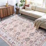 Garvee Großer Waschbarer Teppich Wasser- Und Fleckenresistent Vintage-Stil Antirutsch Orientmuster 200x290 cm Für Wohn- Und Schlafzimmer - Rosa