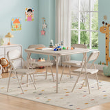 Garvee 5-Teiliges Kinder-Falt-Tisch & Stuhl Set Metallrahmen PU-Leder Für Spielzimmer & Camping Klappbar Sicher Stabil - Beige