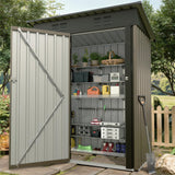 GARVEE Outdoor Geräteschuppen 152 × 89 cm, Verzinkter Stahl Gartenhaus mit Abschließbarer Tür, Wetterfestes Lagerhaus für Terrasse & Garten, Kompakt, Braun - Braun