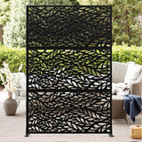 Garvee Metall Sichtschutz 72"x47" Robuster Stahl Pulverbeschichtet Für Garten & Balkon, Rostfrei, 3-Panel, Freistehend, Schwarz