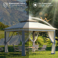 Garvee Pop Up Pavillon 335×335 cm, Mit Moskitonetz, Wasserdicht, UV-Schutz, Höhenverstellbar, Grau