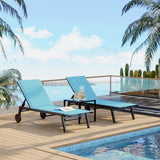 Garvee Lounge Stühle Set 3, Mit Rädern, Verstellbar, Textilene, Metallrahmen, Für Pool & Terrasse, Blau - Blau