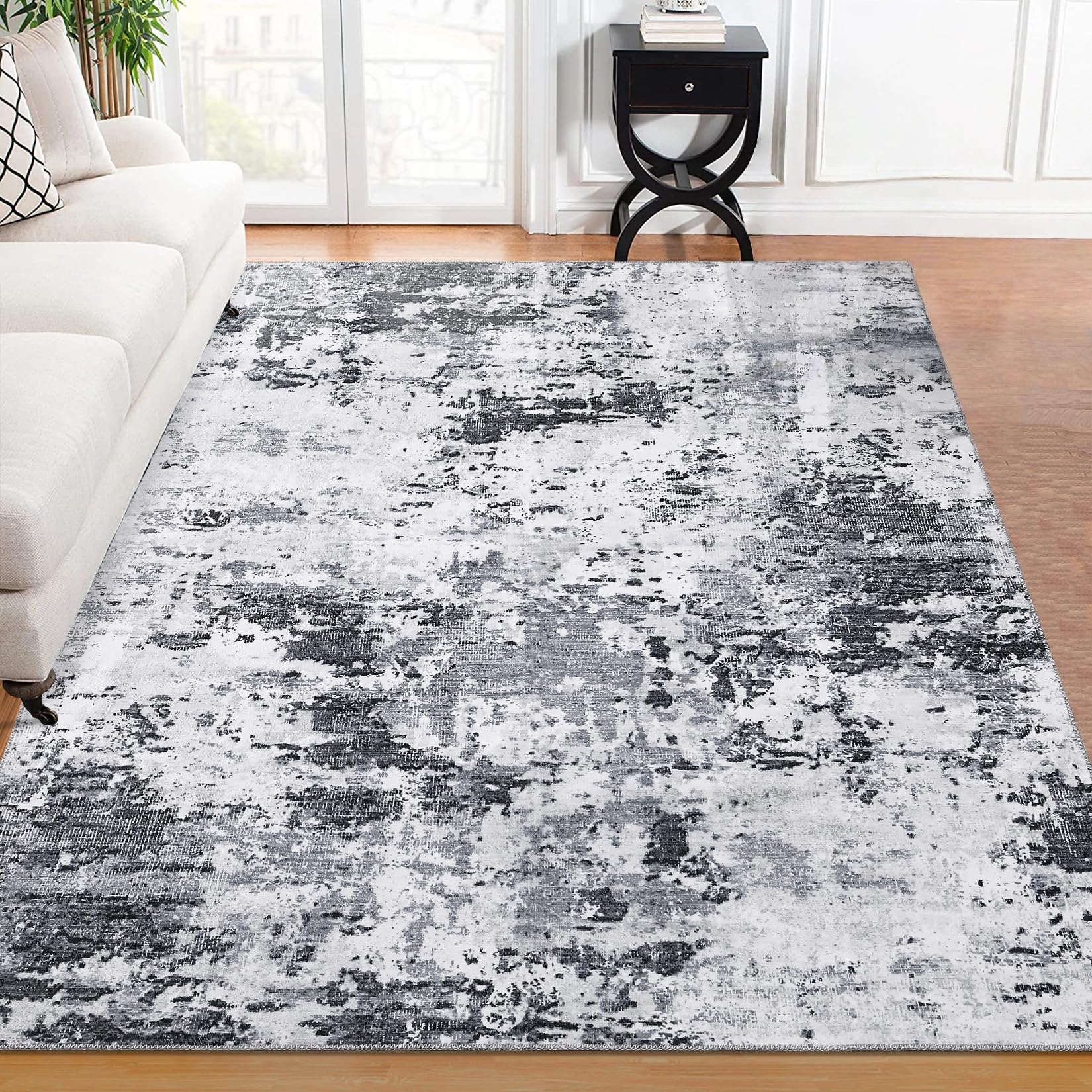 Garvee Moderner Abstrakter Teppich Waschbarer Teppich für Wohnzimmer und Schlafzimmer 120 x 170 cm Blau