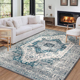 Garvee Vintage Teppich 120 x 170 cm, Orientalisches Design, Rutschfest, Waschbar, Für Wohnzimmer & Esszimmer - Graublau