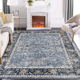 Garvee Vintage-Inspired Waschbarer Teppich Mit Klassischem Blumenmuster Für Wohnzimmer Und Schlafzimmer, 240x340 cm, Polyester, Weich, Rutschfest - Blau-Schwarz