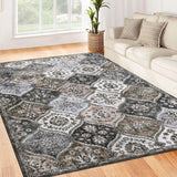 Garvee Waschbare Vintage-Teppiche 120x170cm Faltbare Niederflor-Innenmatte Für Wohnzimmer Büro Kinderzimmer Grau Braun