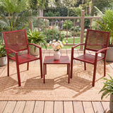 Garvee Bistro-Set 3-teilig mit 1 Tisch und 2 stapelbaren Stühlen, platzsparende Sitzgruppe für Balkon, Terrasse und Garten, Rot - Rot