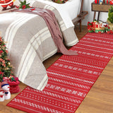 Garvee Weihnachtsteppich Rot Mit Weißen Blumen Antirutsch Waschbar Polyester Flanell 60x230 cm Für Küche & Flur - Roter Farbton