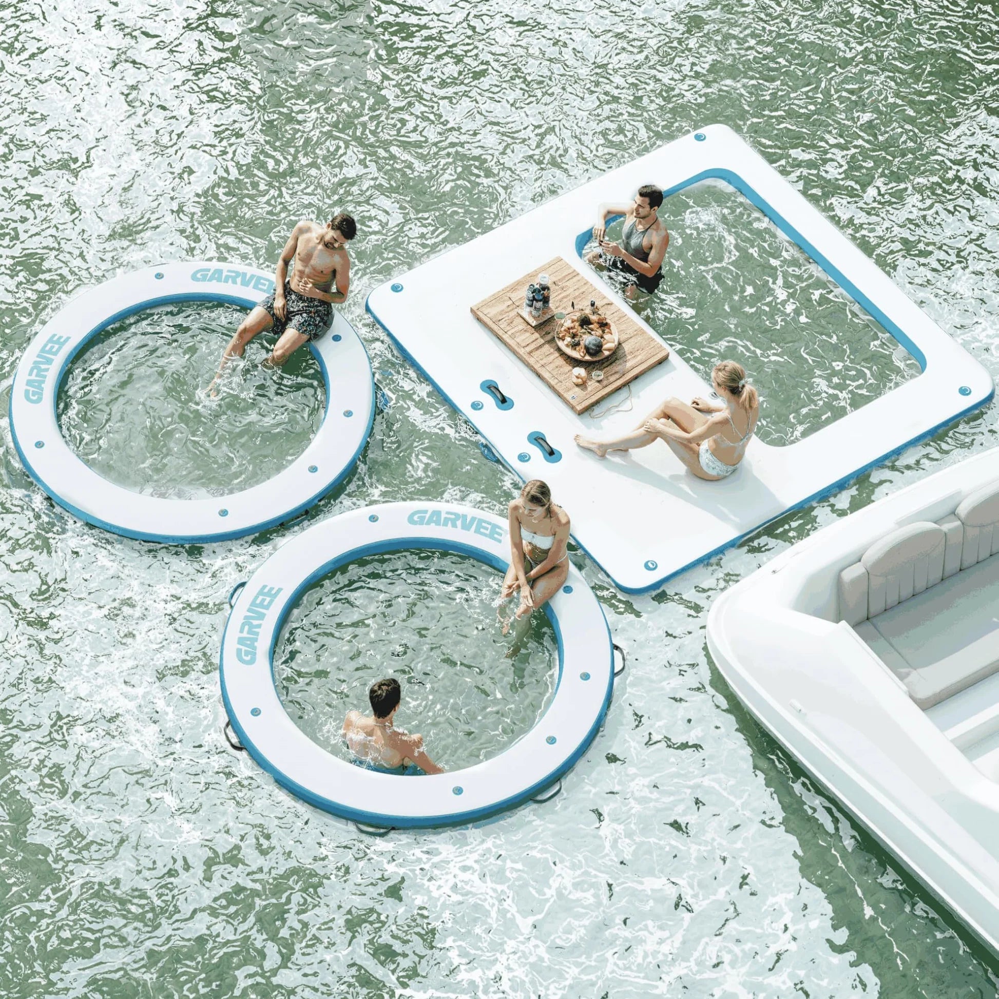 GARVEE Aufblasbare Badeinsel 2,4 m, Runde Schwimminsel mit 1,8 m Hängematte, Strapazierfähiges PVC, Für Pool, Strand & Meer, Orange