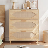 Garvee 3 Schubladen Rattan Kommode Schlafzimmer, Viel Stauraum, Wasserdicht, MDF Holz, Modern, Wohnzimmer & Flur, Braun