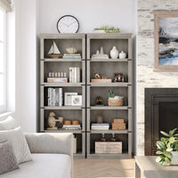 Garvee 5-stöckiges Bücherregal 62 x 32 x 171 cm, stabiles Standregal aus MDF im Kolonialstil, graues Holzregal mit Stauraum für Wohnzimmer, Büro & Arbeitszimmer, Grau
