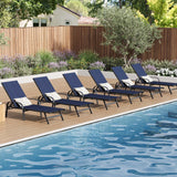 GARVEE Verstellbare Gartenliege 6er-Set, 5-fach Verstellbare Rückenlehne, Atmungsaktives Textilene-Gewebe, Wetterfeste Metallstruktur für Terrasse, Pool und Garten, Dunkelblau - Dunkelblau