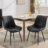 Garvee Esszimmerstühle Set 2, Moderne Kunstleder Stühle, Gepolsterter Sitz, Metallbeine, Für Küche & Restaurant, Schwarz - schwarz