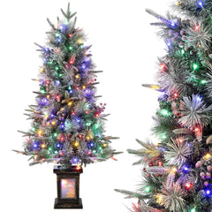 GARVEE 145cm Künstlicher Weihnachtsbaum mit 200 Mehrfarbigen & Warmweißen Lichtern, 9 Lichtmodi, Tannenbaum Künstlich Schnee-Effekt mit Topfboden (1, Mehrfarbigen - Star, 145 cm)