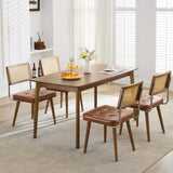 Garvee Esszimmerstühle 4er-Set, Polsterstühle mit Rattan-Rückenlehne mit PU-Kunstleder, Holzbeinen, Braun