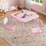Garvee Kindertisch-Set 5-teilig, klappbare Kindersitzgruppe mit 1 Tisch und 4 Stühlen, stabiler Metallrahmen, gepolsterter PU-Kunstlederbezug, für Kinderzimmer, Esszimmer & Outdoor, Rosa - Rosa