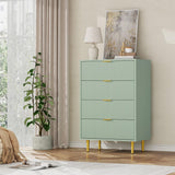 GARVEE Kommode mit 4 Schubladen, Geriffelte Fronten, Modernes Sideboard mit Metallbeinen, Stauraummöbel für Schlafzimmer, Wohnzimmer & Flur, Olivgrün - Olivgrün