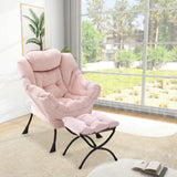 Garvee Lazy Chair Mit Ottoman Rosa, Ergonomisch & Stabil, Wohnzimmer & Büro, Plüsch-Material, Faltbar - rosa