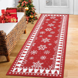 Garvee Romantischer Weihnachtsteppich Mit Schneeflocke Rot Rutschfest Für Wohnzimmer Esszimmer Küche 60x180cm