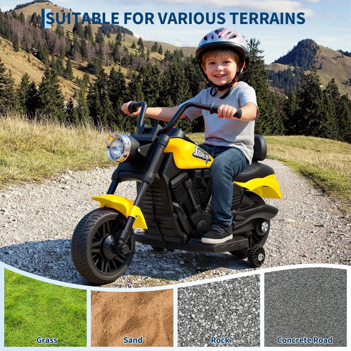 Kinder Elektro-Motorrad mit breiten Reifen und Federung