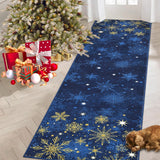 Garvee Weihnachtsteppich Läufer 80x150 cm Blau Waschbar Rutschfest Weihnachtsdeko Für Wohnzimmer Schlafzimmer Küche Kinderzimmer - Blau