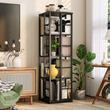 Garvee drehbares Bücherregal 137 cm, 4-stufiges 360°-Standregal mit Metallrahmen und Holzablagen, platzsparendes Eckregal für Wohnzimmer, Büro & Schlafzimmer, Schwarz - Schwarz