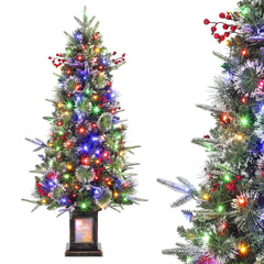Garvee 125 cm Künstlicher Weihnachtsbaum mit Beleuchtung, 150 Warmweiße und Mehrfarbige LED-Lichter, PVC-Zweigspitzen, Retro-beleuchteter Topf für das Homeoffice, Grün