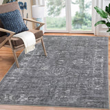 Garvee Vintage Teppich 240x340 cm Grau, Medaillon Blumenmuster Eingangsteppich, Anti-Rutsch & Strapazierfähig Polyester Teppich für Wohnzimmer Schlafzimmer - Grau