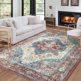 Garvee Vintage Teppich 120 x 170 cm, Orientalisches Design, Rutschfest, Waschbar, Für Wohnzimmer & Esszimmer - Ziegelrot