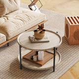 Garvee Runder Couchtisch Holz & Metall Mit 2 Ebenen Stauraum Für Wohnzimmer & Kleine Räume, Kompakt, Vintage Stil, Braun
