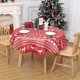 Garvee Runder Weihnachts-Tischdecke 60 Zoll Rot, Wasserabweisend, Fleckenresistent, 100% Polyester, Schneeflocken & Rentier Design, Party & Zuhause - Rot