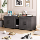 GARVEE Katzentoilettenschrank mit Doppelkammer, Katzenhaus & Katzenmöbel 3-in-1, Holz Katzenklo Schrank mit Scheunentür für Wohnzimmer & Schlafzimmer, Walnussfarben - Walnussfarben