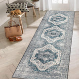 Garvee Vintage Teppich 60 x 230 cm, Orientalisches Design, Rutschfest, Waschbar, Für Wohnzimmer & Esszimmer - Graublau