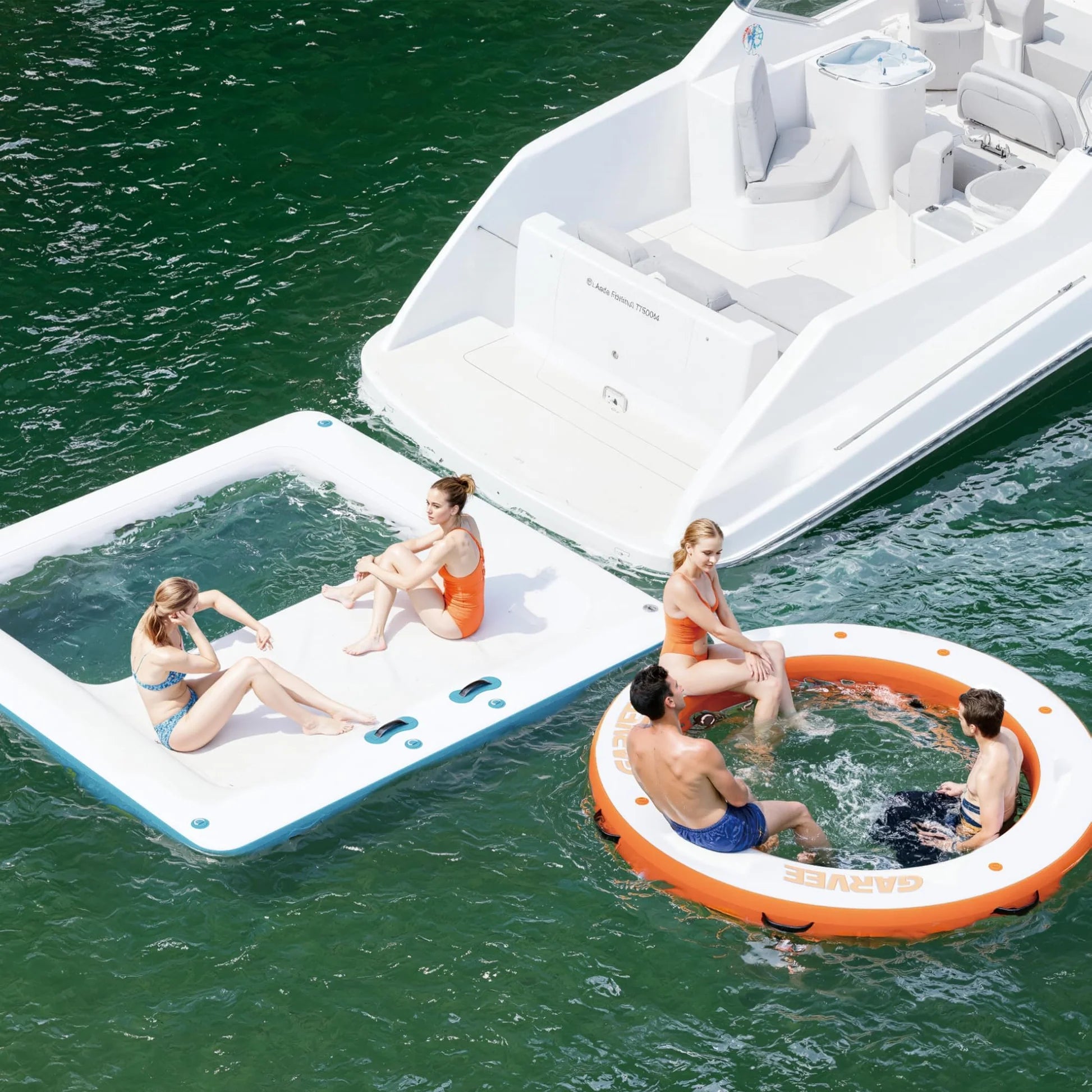 GARVEE Aufblasbare Badeinsel 2,4 m, Runde Schwimminsel mit 1,8 m Hängematte, Strapazierfähiges PVC, Für Pool, Strand & Meer, Orange