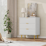 GARVEE Kommode mit 3 Schubladen, Geriffelte Fronten, Modernes Sideboard mit Metallbeinen, Stauraummöbel für Schlafzimmer, Wohnzimmer & Flur, Weiß - Weiß