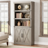 Garvee Bücherregal 174.5 cm, 5 Ebenen, Mit Türen, Holz, Für Wohnzimmer, Büro & Schlafzimmer - Grau