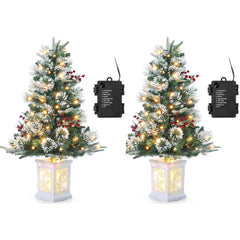 GARVEE 2Pack Künstlicher Weihnachtsbaum 3ft 90cm Weihnachten Baum mit 70LED warmweißer Lichterkette LED Beleuchteter Tannenbaum 8 einstellbare Modi Christbaum PVC Nadeln, Kunstbaum Weihnachten Klappsystem