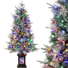 GARVEE 125cm Künstlicher Weihnachtsbaum mit Beleuchtung de 150 Mehrfarbigen & Warmweißen, 9 Lichtmodi, Tannenbaum Künstlich Schnee-Effekt mit Topfboden, tannenbaum künstlich mit beleuchtung für Dekoration