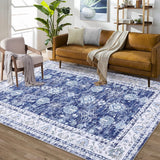 Garvee Maschinenwaschbarer Teppich 140 x 200 cm Vintage Design Mit Rutschfesten TPR-Unterseite Für Wohnzimmer Schlafzimmer Blau - Blau