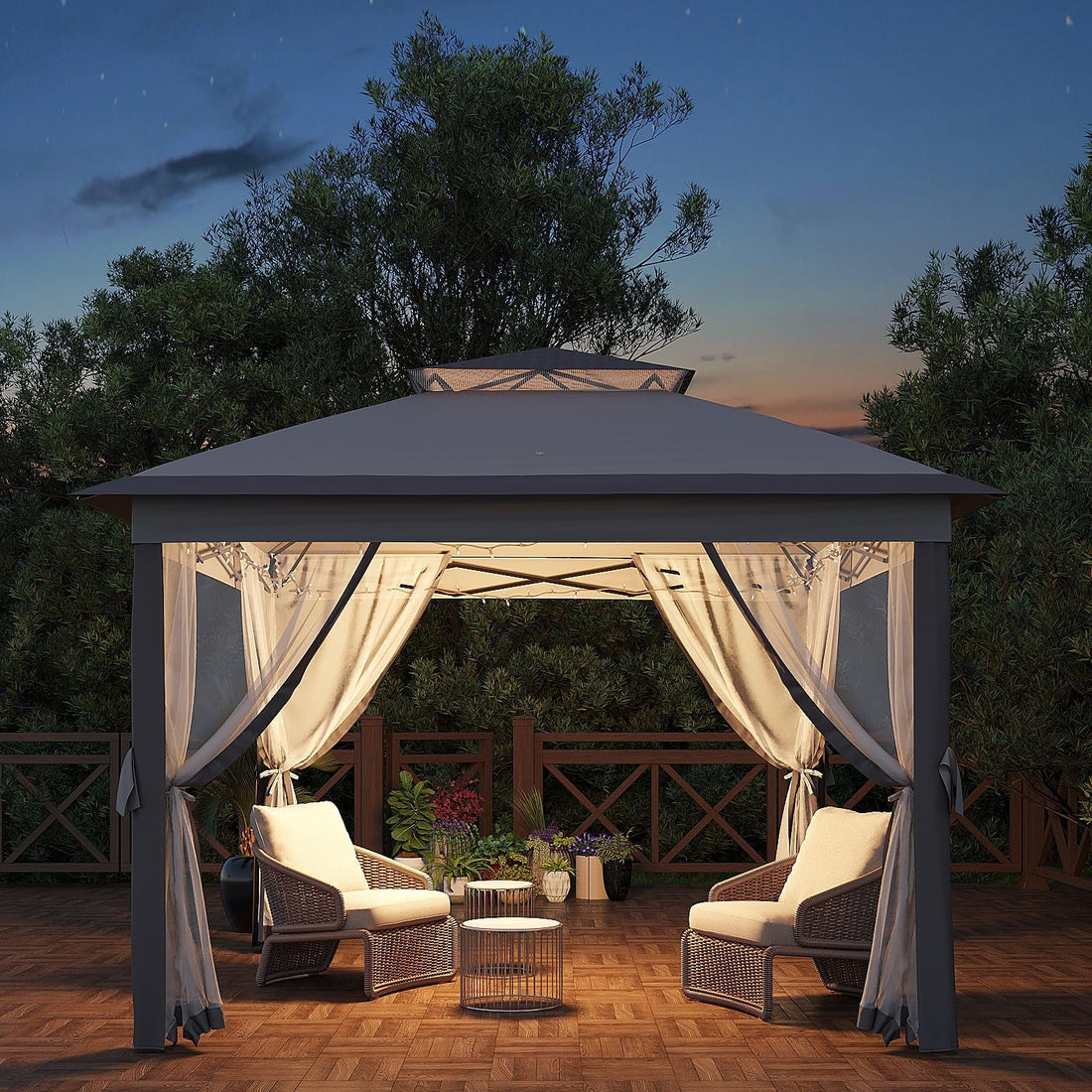 Garvee Pop Up Pavillon 335×335 cm, Mit Moskitonetz, Wasserdicht, UV-Schutz, Höhenverstellbar, Grau